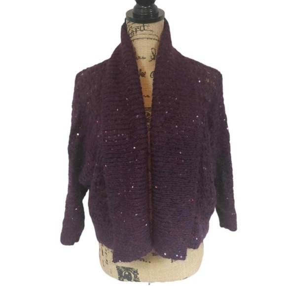 Express Sweaters - NWT Express open weave cropped cardigan plum sequin sweater Small